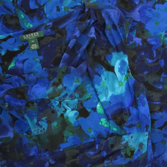 sz10 Cowl Knit Dress Bodycon Shirring Floral Blue - Picture 11 of 11